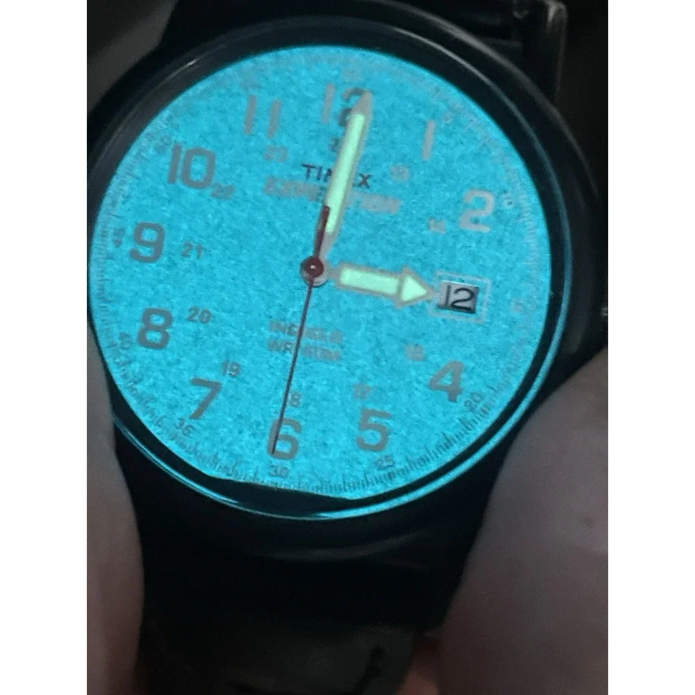 Timex Expedition Camper Watch T40011 Military Style Indiglo Black Leather Fabric